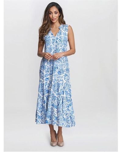 Gina Bacconi Lolita Sleeveless Summer Dress - Blue
