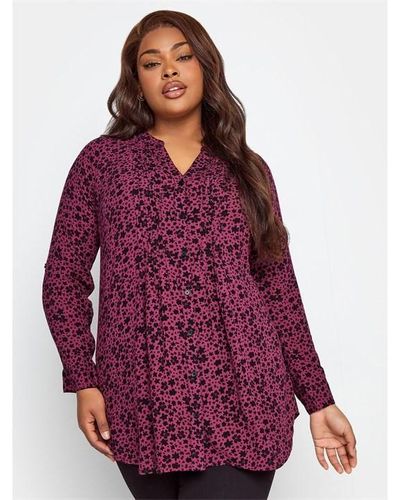 Yours Curve Floral Pintuck Shirt - Purple