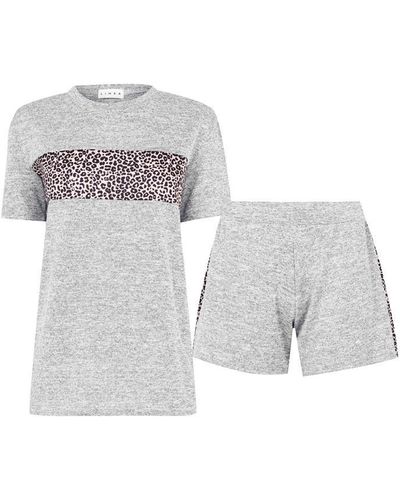 Linea Animal Printed Short And Tee Loungewear Co Ord Set - Grey