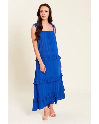 Be You Tiered Crinkle Midi Dress - Blue