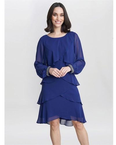 Gina Bacconi Sakura Long Sleeved Tiered Dress - Blue