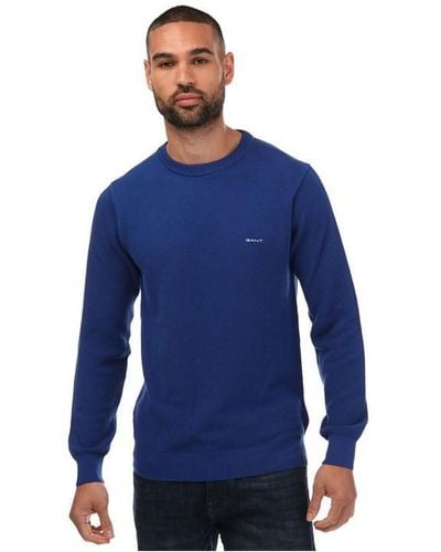 GANT Cotton Pique Crew Neck Sweatshirt - Blue
