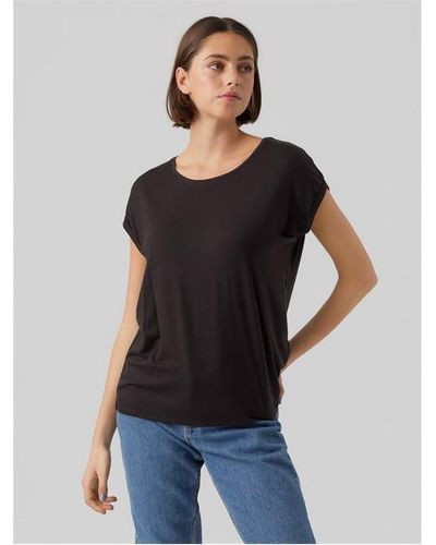 Vero Moda Vm Ava Plain Shirt Sleeve T-shirt - Black