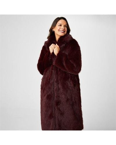 Biba Longline Faux Fur Coat - Red