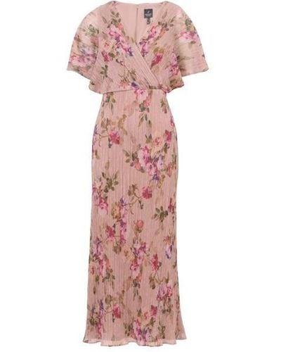 Adrianna Papell Floral Metallic Crinkle Dress - Pink