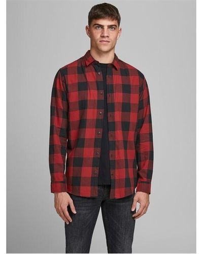 Jack & Jones Gingha Twi Ong Seeve Shirt - Red