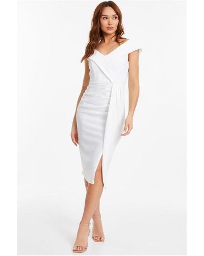 Quiz Bardot Wrap Midi Dress - White
