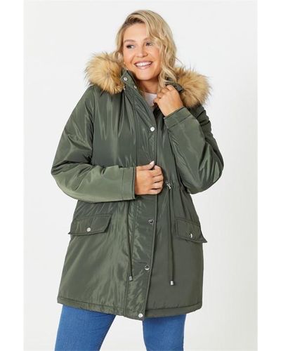Be You Faux Fur Trim Hooded Parka Coat - Green