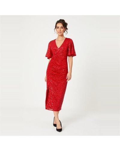 Be You Sequin V Neck Midi Dress - Red