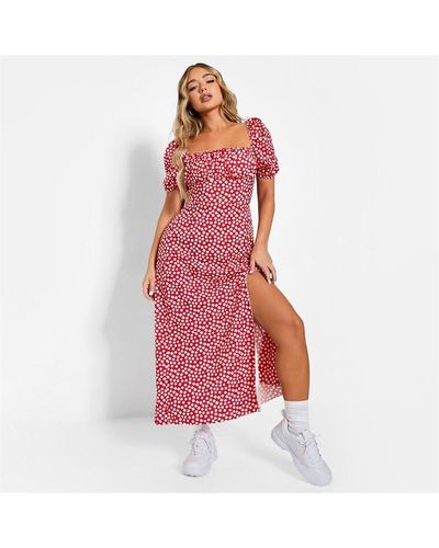I Saw It First Printed Square Neck Midaxi Dress - Red