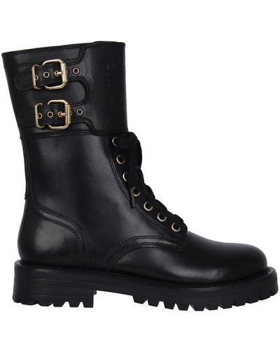 Biba Leather Lace Up Filigree Detail Boot - Black