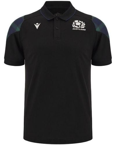 MACRON Scotland Rugby 6 Nations Travel Polo 2023 2024 Adults - Black