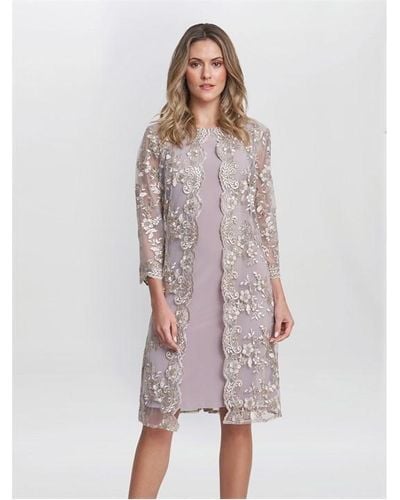 Gina Bacconi Daryl Embroidered Mock Jacket Dress - Purple