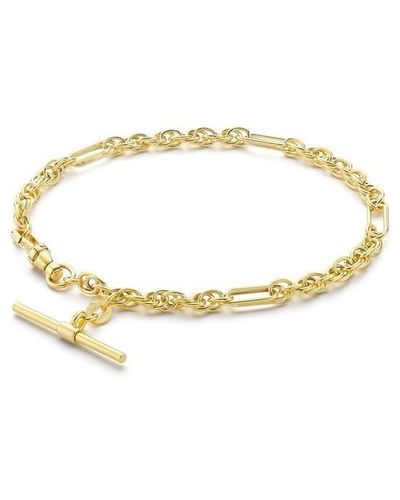 Be You 9ct T-bar Figaro Rope Chain Bracelet - Metallic