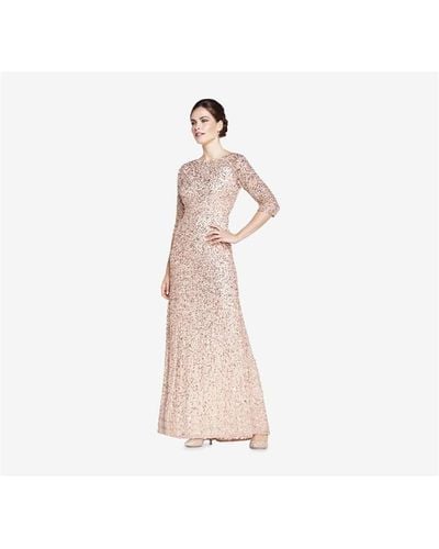 Adrianna Papell 3/4 Sleeve Beaded Mermaid Gown - Pink