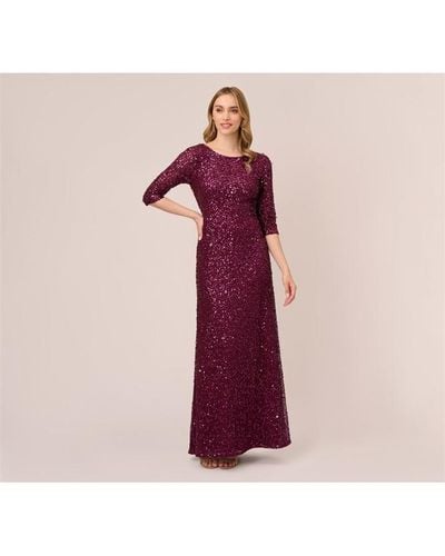 Adrianna Papell 3/4 Sleeve Beaded Mermaid Gown - Purple