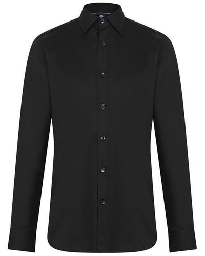 Haines and Bonner Hugh Slim Fit Regular Collar Sateen Shirt - Black