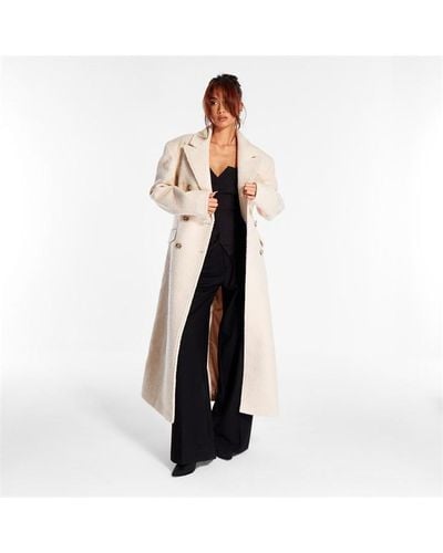 Missguided Cinched Waist Faux Wool Trench Coat - Natural