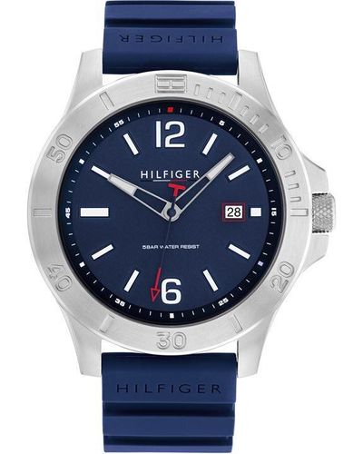 Tommy Hilfiger Gents Grey Ip Silicone Strap Watch - Blue