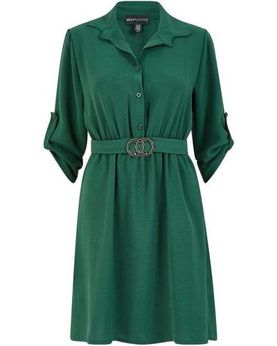 Mela London Circle Ring Belt Shirt Dress - Green