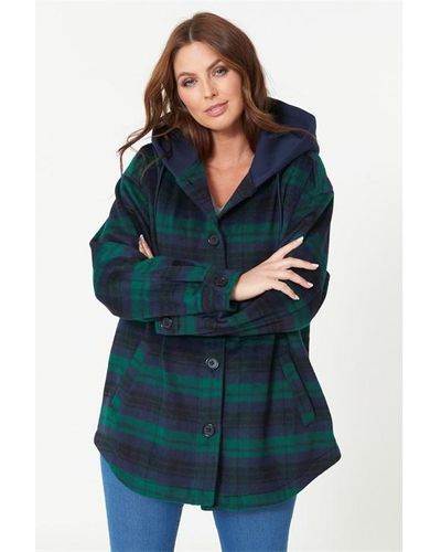 Be You Hooded Check Shacket - Green