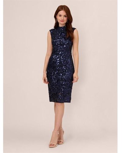 Adrianna Papell Sequin Lace Midi Dress - Blue