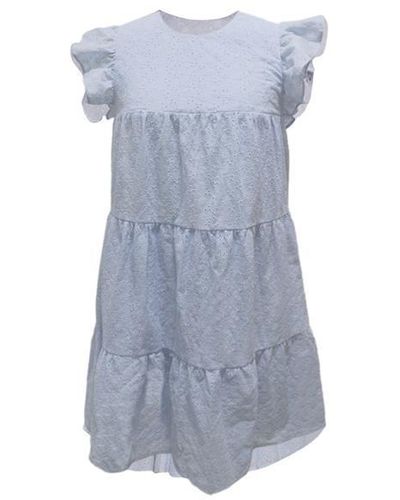 Chi Chi London Tiered Broderie Mini Day Dress - Blue