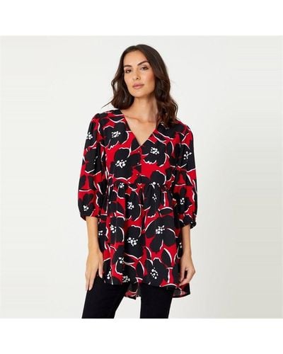 Be You Floral V Neck Tunic - Red