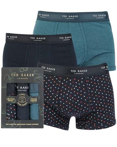 Ted Baker Three Pack Cotton Fashion Trunk - Blue