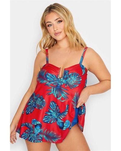Yours Curve Palm Leaf Tankini Top - Red