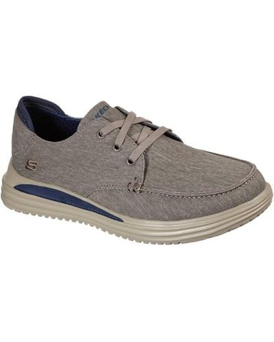 Skechers Low Profile Moc Toe Lace Up Canvas Trainers - Grey