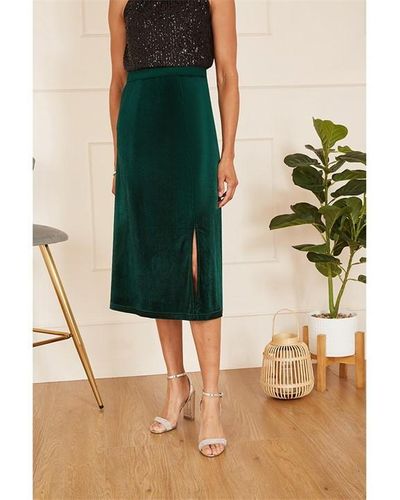 Yumi' Velvet Skirt With Front Slit - Green
