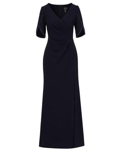 Adrianna Papell Pearl Trim Knit Crepe Gown - Blue