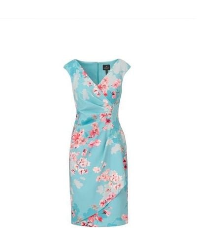 Adrianna Papell Draped Floral Printed Dress - Blue