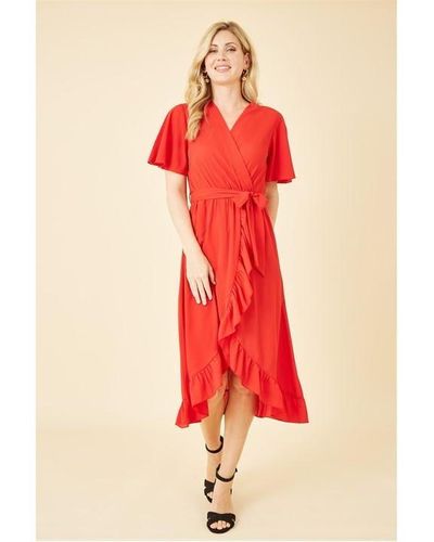 Mela London Wrap Over Frill Hem Dress - Red