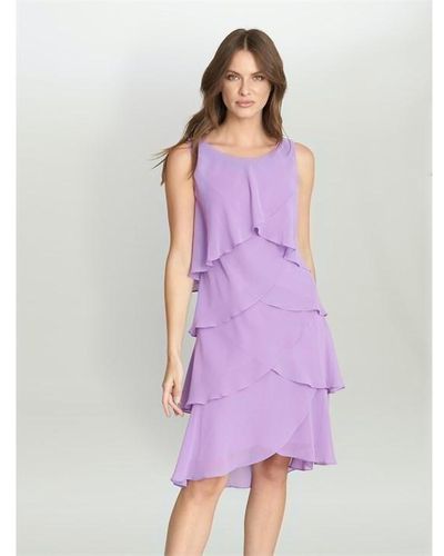 Gina Bacconi Vesta Jewel-shoulder Tiered Cocktail Dress - Purple