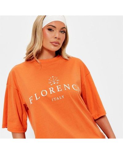 I Saw It First Florence Graphic Oversized T Shirt Co-ord - Orange