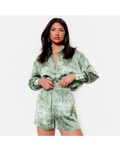 I Saw It First Printed Floaty Satin Shorts Co-ord - Green