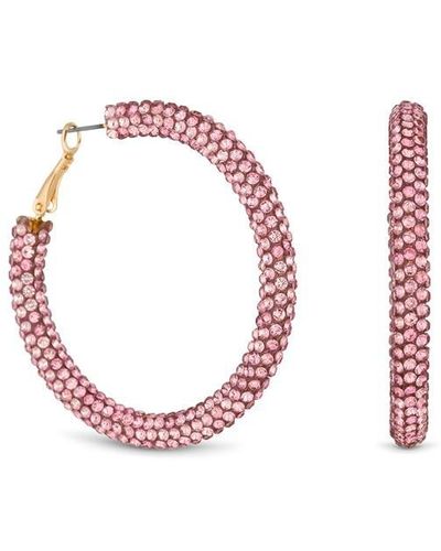 Mood Rose Pink Diamante Tube Hoop Earrings