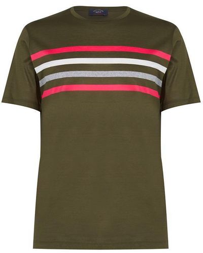 Paul & Shark Stripe Crew T Shirt - Green