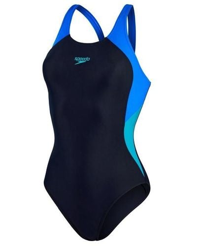 Speedo Colourblock Splice Muscleback Swimsuit - Blue
