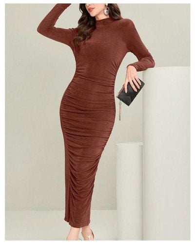 Shorso Turtleneck Long Sleeve Bodycon Dress - Brown