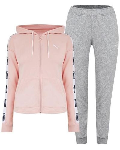 PUMA S Full Zip Tracksuit Top And Bottoms Fuchsia/black Xl - Pink