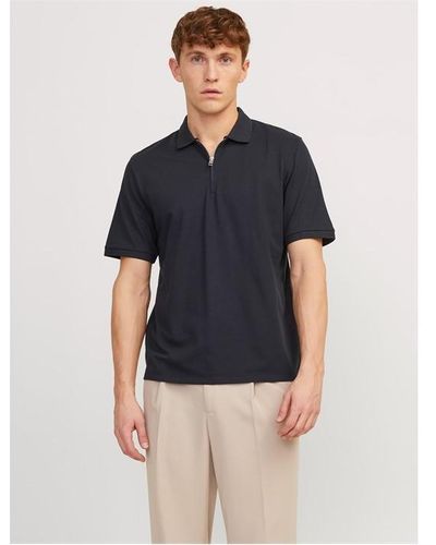Jack & Jones Mac Zip Short Sleeve Polo Shirt - Blue