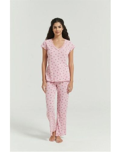 Be You Pointelle Cherry Print Pyjama Set - White