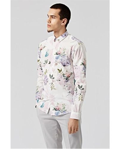 Twisted Tailor Pickhurst Skinny Fit Cotton Floral Shirt - Grey