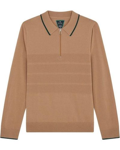 PS by Paul Smith Ps Knitted Ls Polo Sn41 - Brown