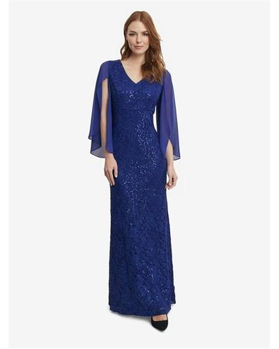 Gina Bacconi Claudine Long Fit And Flare Lace Dress - Blue
