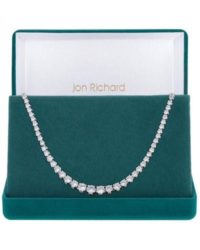 Jon Richard Rhodium Plated Cz Graduated Necklace - Green