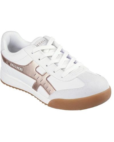 Skechers Metallic Trimm Leather & Suede Retr Court Trainers - White